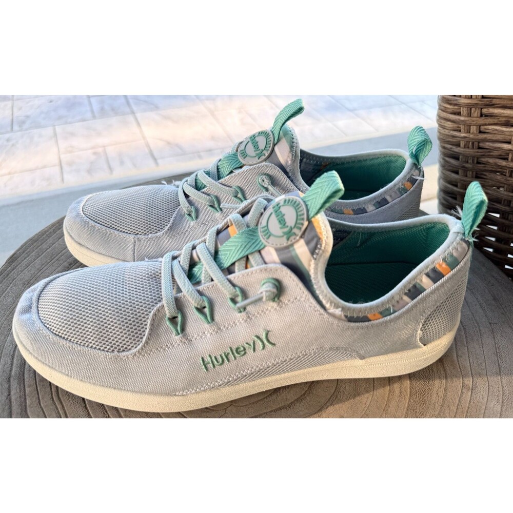 Hurley Castaic Womens Sneakers Cream Mint Green Striped Lining Low Top Shoes 11M